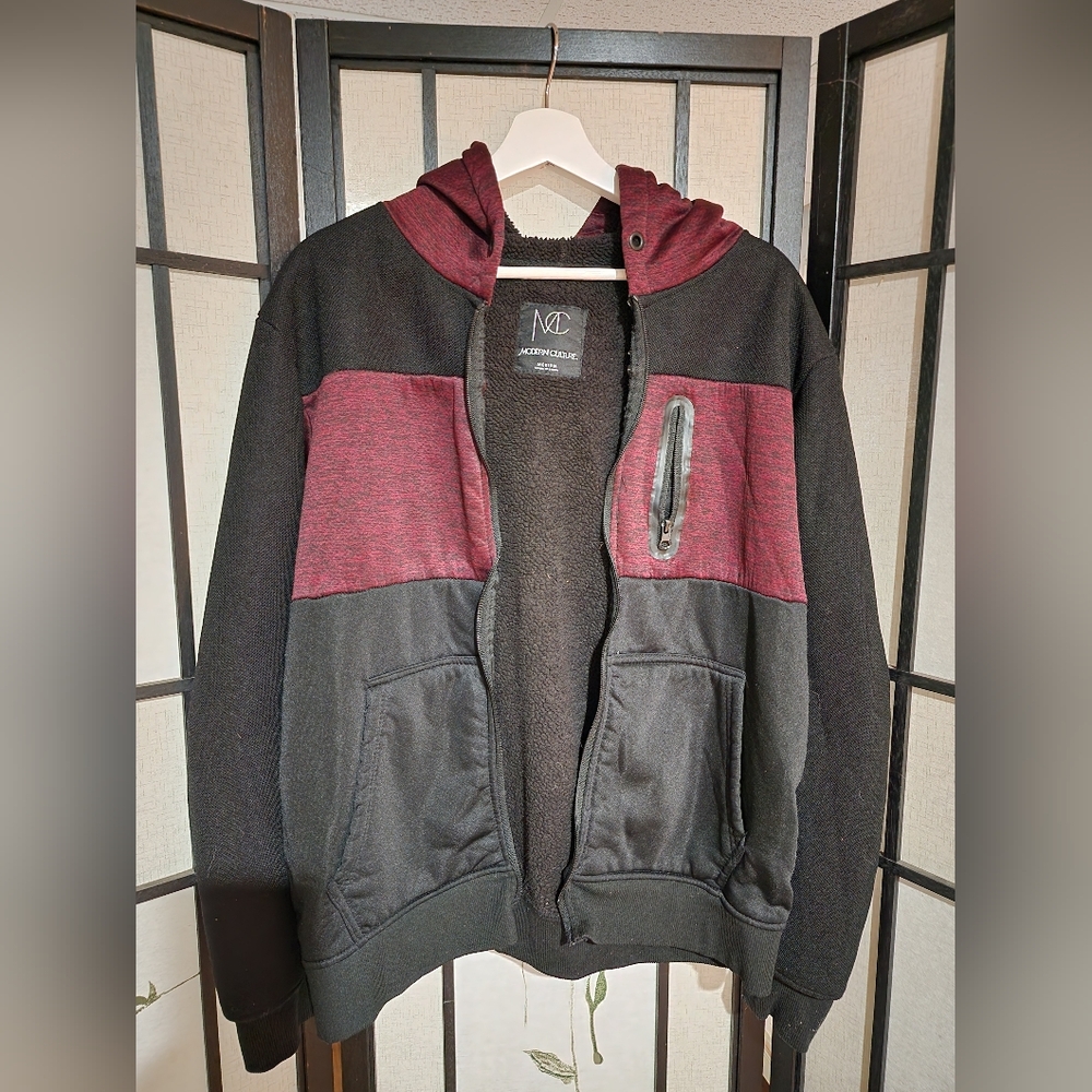 Modern Culture Black and Red Bomber Jacket with Varsity Style Size M